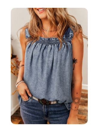 Blue ruffled tank
